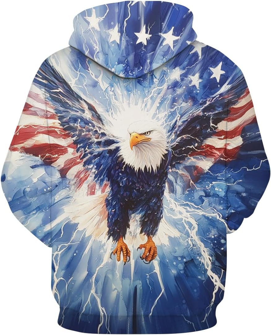 Creative American Flag Hoodies Eagle Sweatshirt Hoodies Tie Dye Graphic Hoodies Pullover - Image 2