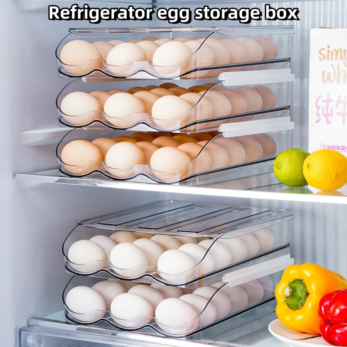 Egg holder for fridge, Egg organizer for refrigerator, Automatic Rolling Egg Container, Egg storage Container Organizer, Clear Plastic Egg Tray, Egg dispenser, Egg rack (Double-layers) image 3