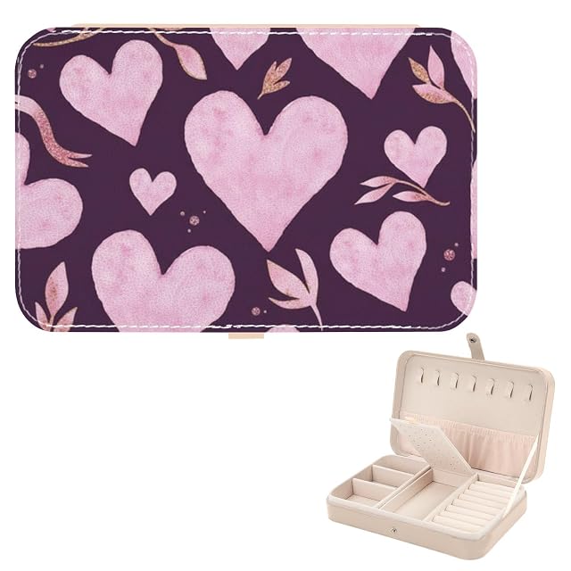 Small Jewelry Gift Box Pale Pink Hearts Ribbon Valentine Leather Jewelry Organizer Small Personalized Box for Women Best