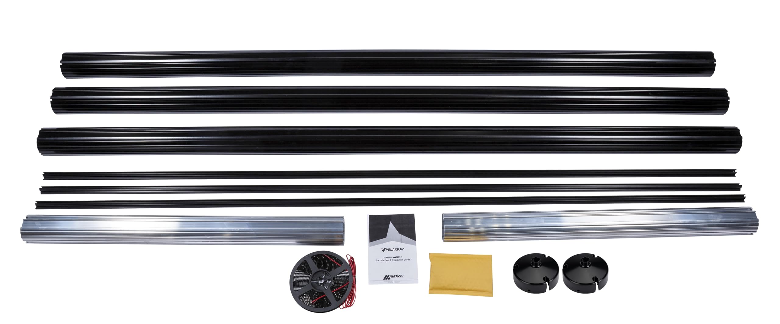 22' Cut-to-Fit Black Powder Coated Roller Tube, White End Caps, Light Rail and LED Lighting (Range 22' - 15')-image-48