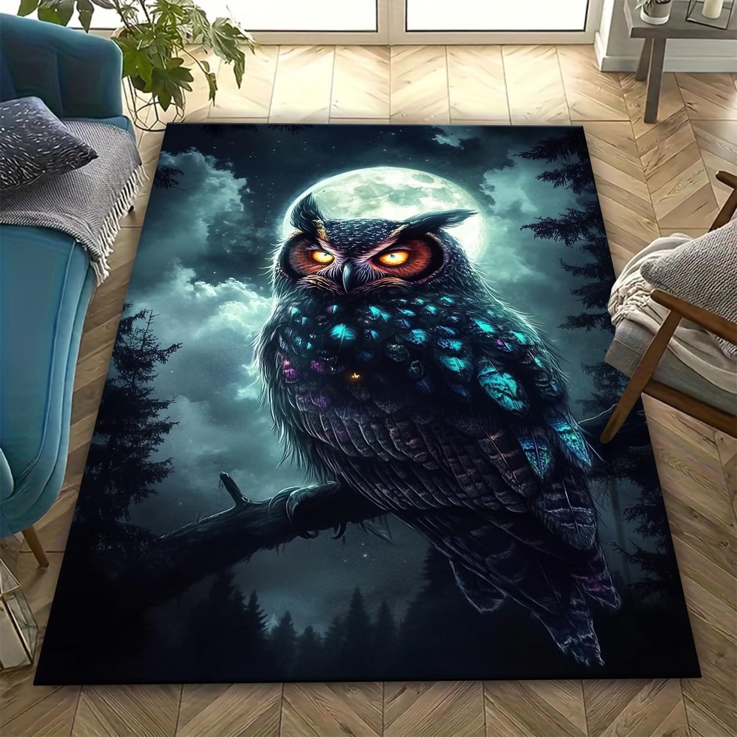 Tapis de cuisine hibou 3D lavable et grand tapis de décoration salon 160x230