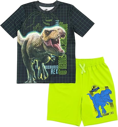 Jurassic World Jurassic Park T-Rex - Conjunto de camiseta y pantalones cortos para niños pequeños a niños grandes