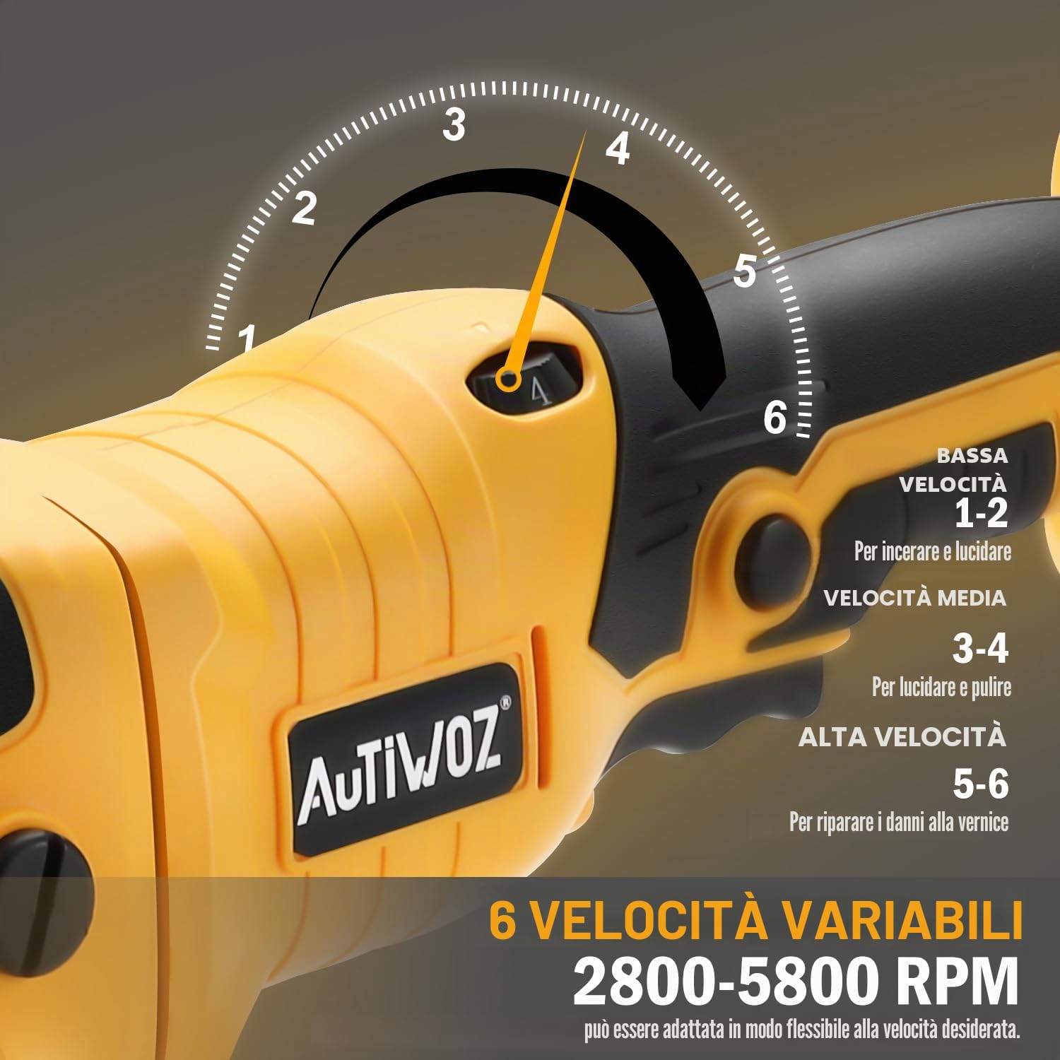 AUTIWOZ Lucidatrice Batteria 21V,Levigatrice Orbitale 9mm/Lucidatrice Senza Fili,Lucidatrice Professionale per Auto,2800-5800RPM,Lucidatura e Levigatura,2 Batterie,Spugna per Lucidatura 125mm