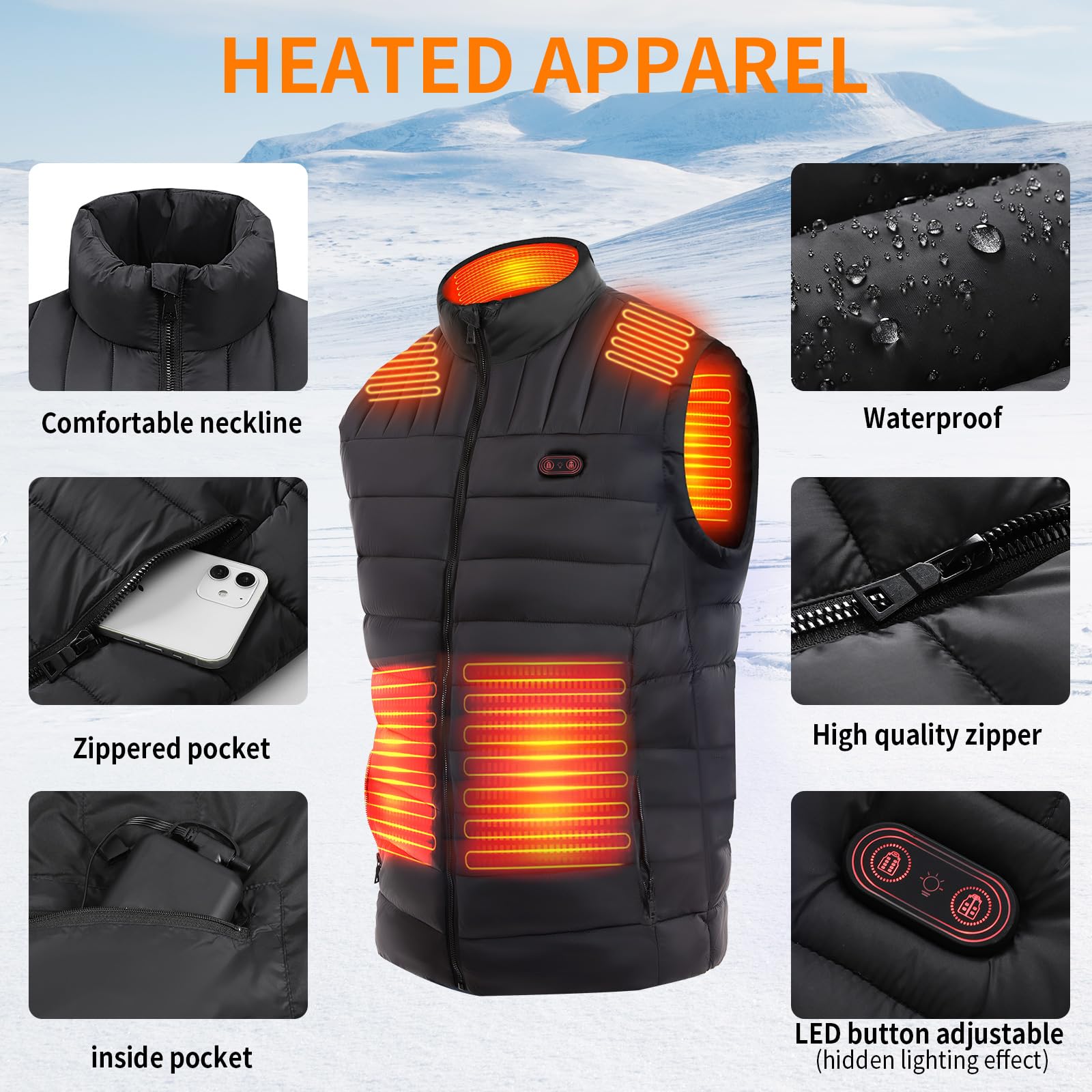 GuKKK Veste Chauffant Homme Femme, Batterie 20000mAh Gilet Chauffant Électrique Électrique USB Vêtement de Chauffage 15 Zones