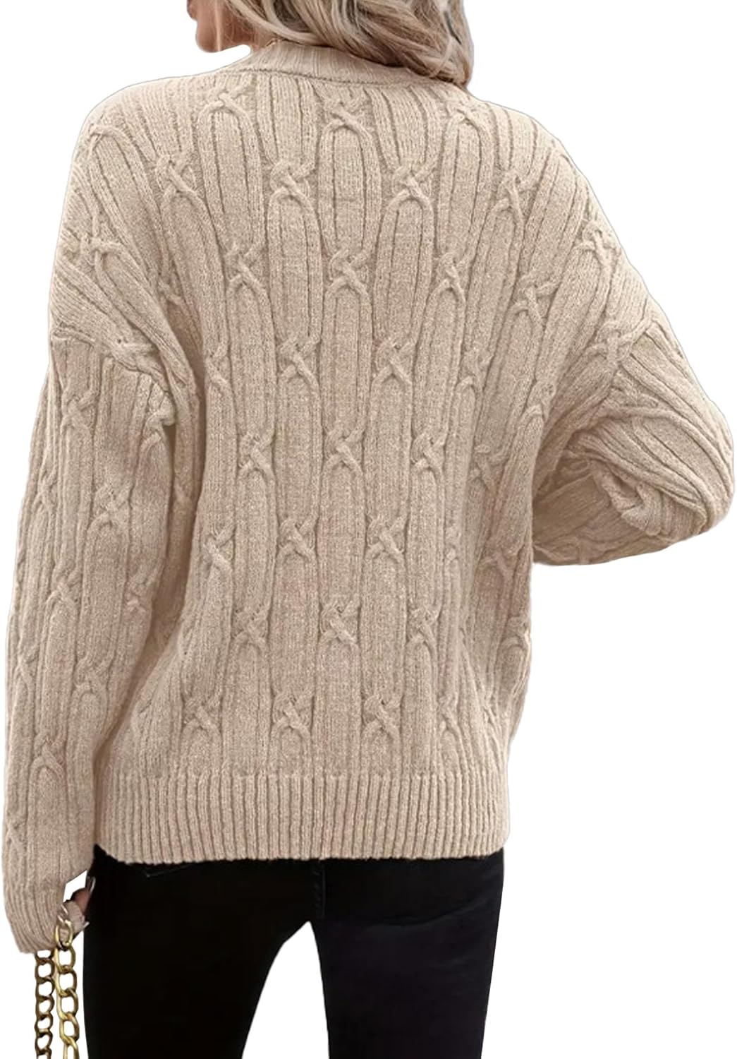 Sexyshine Women's Winter Fall Sweaters Casual V Neck Long Sleeve Cable Knit Crochet Sweater Jumpers - Image 2