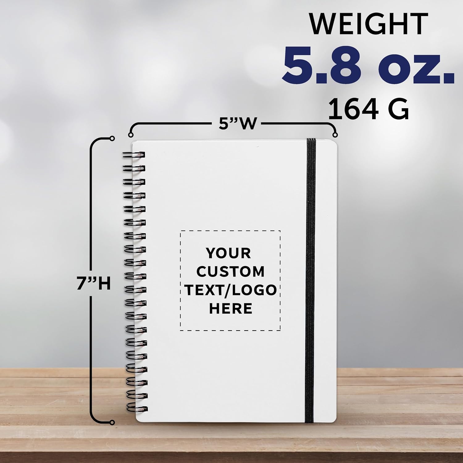 DISCOUNT PROMOS Custom White Spiral Notebooks with Elastic Band Pack Set of 10/50/100 Customizable Text Logo 80 Lined Pages Recycled - Black