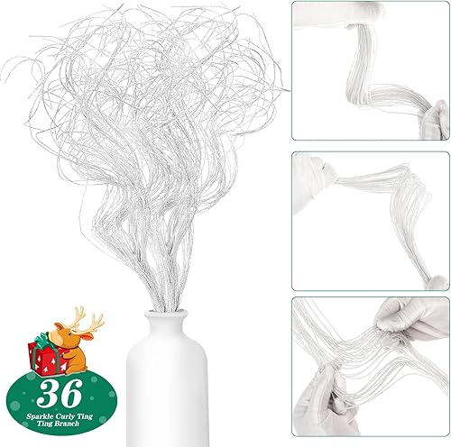 Miniatura 2 de Ramas rizadas con purpurina, ramas de Navidad, relleno de florero, ramitas rizadas artificiales para árbol de Navidad, guirnalda de coronas,