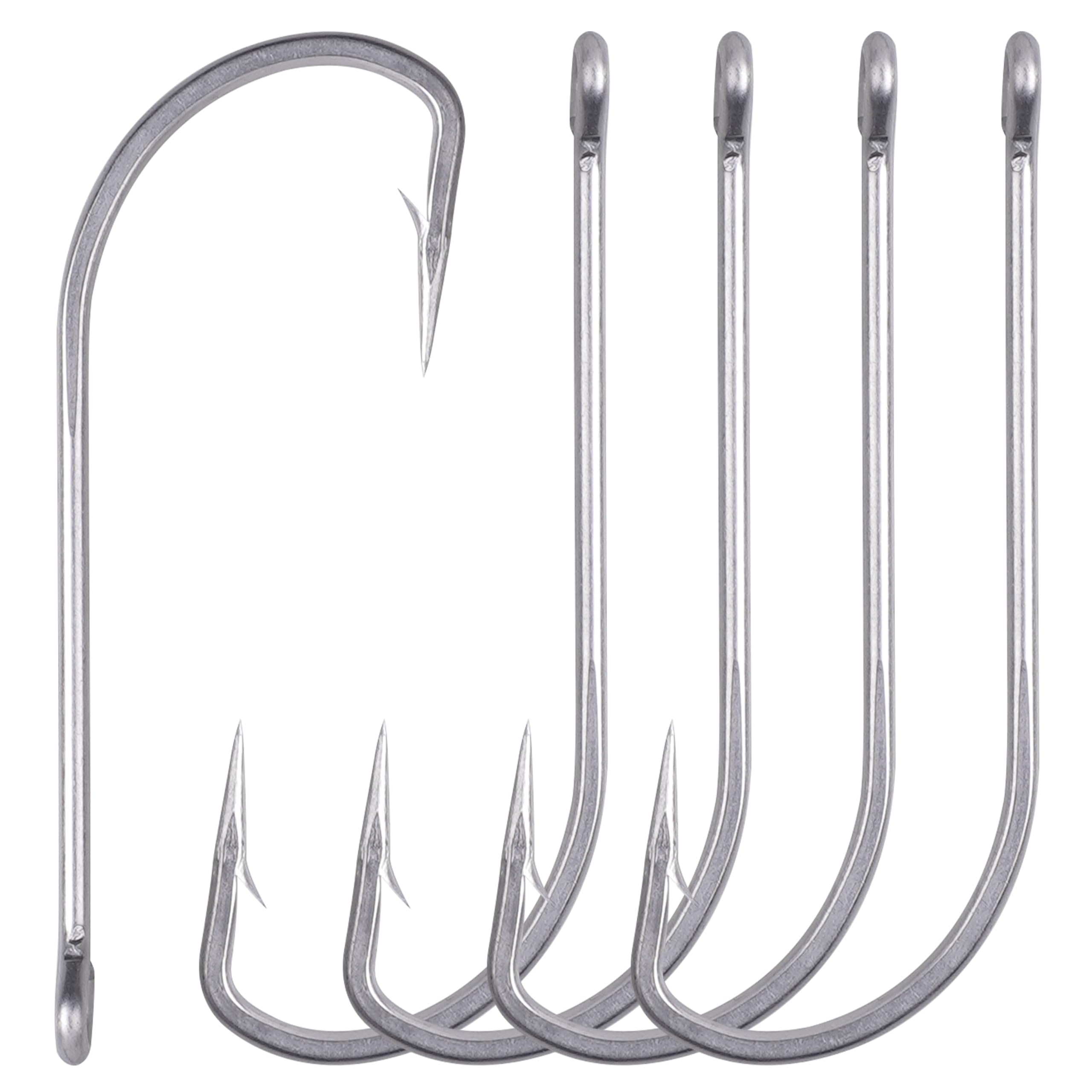 Stainless Steel Saltwater Fishing Hooks, 30pcs O'shaughnessy Forged Hooks Long Shank J Fishing Hooks Extra Strong Fish Hooks for Saltwater Freshwater Fishing Size 1/0-10/0