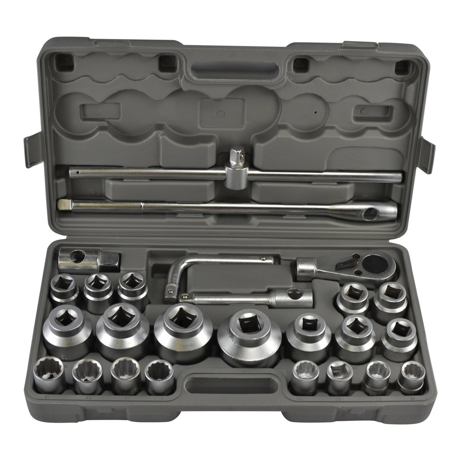 SATKIT Juego de Herramientas 3/4" 26 Piezas Vasos Extragrandes 21-65 mm Acero Cromo-Vanadio para Camiones y Tractores