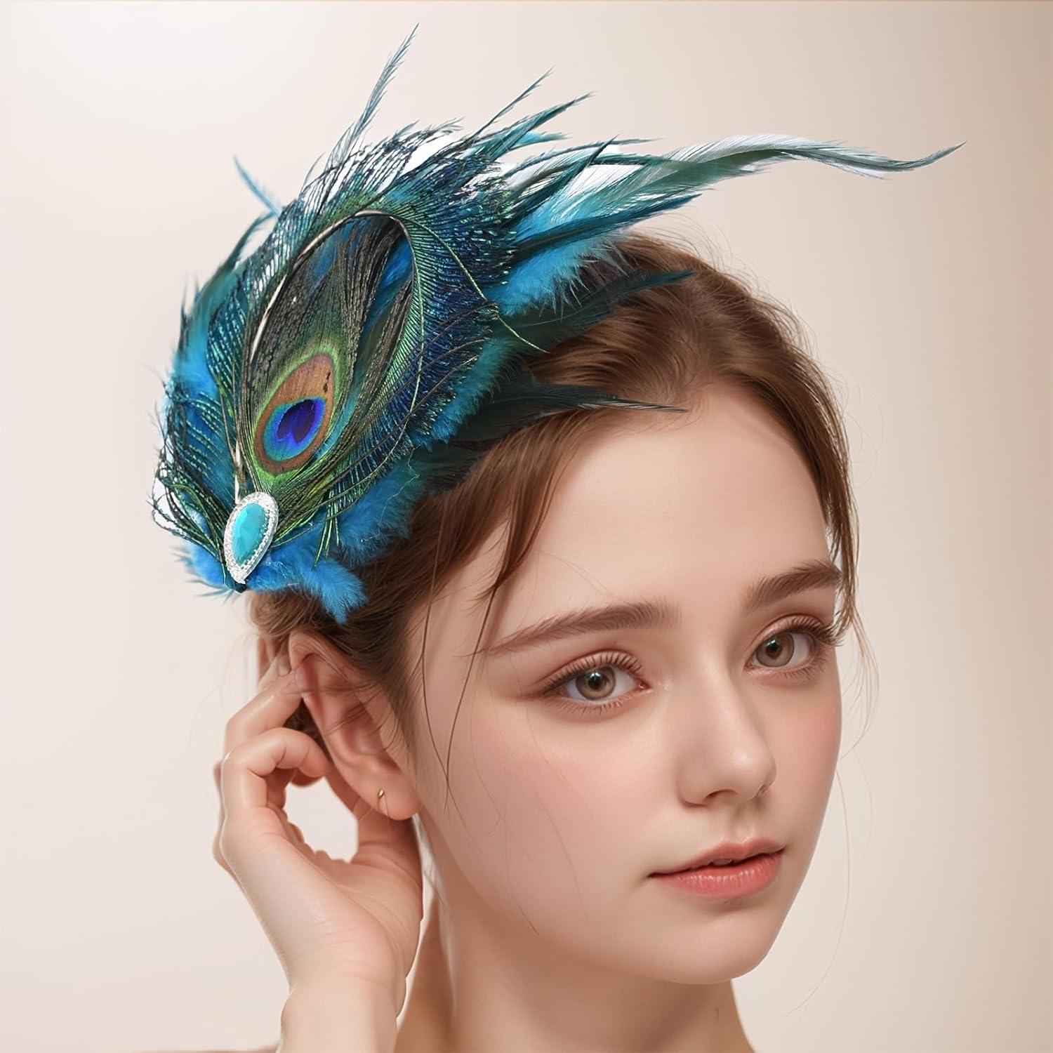 Peacock Feather Hair Clip Feather Fascinator Crystals Hairpin Peacock Hair Clip 1920s Costume Halloween Cosplay Women Girls Hair Accessories