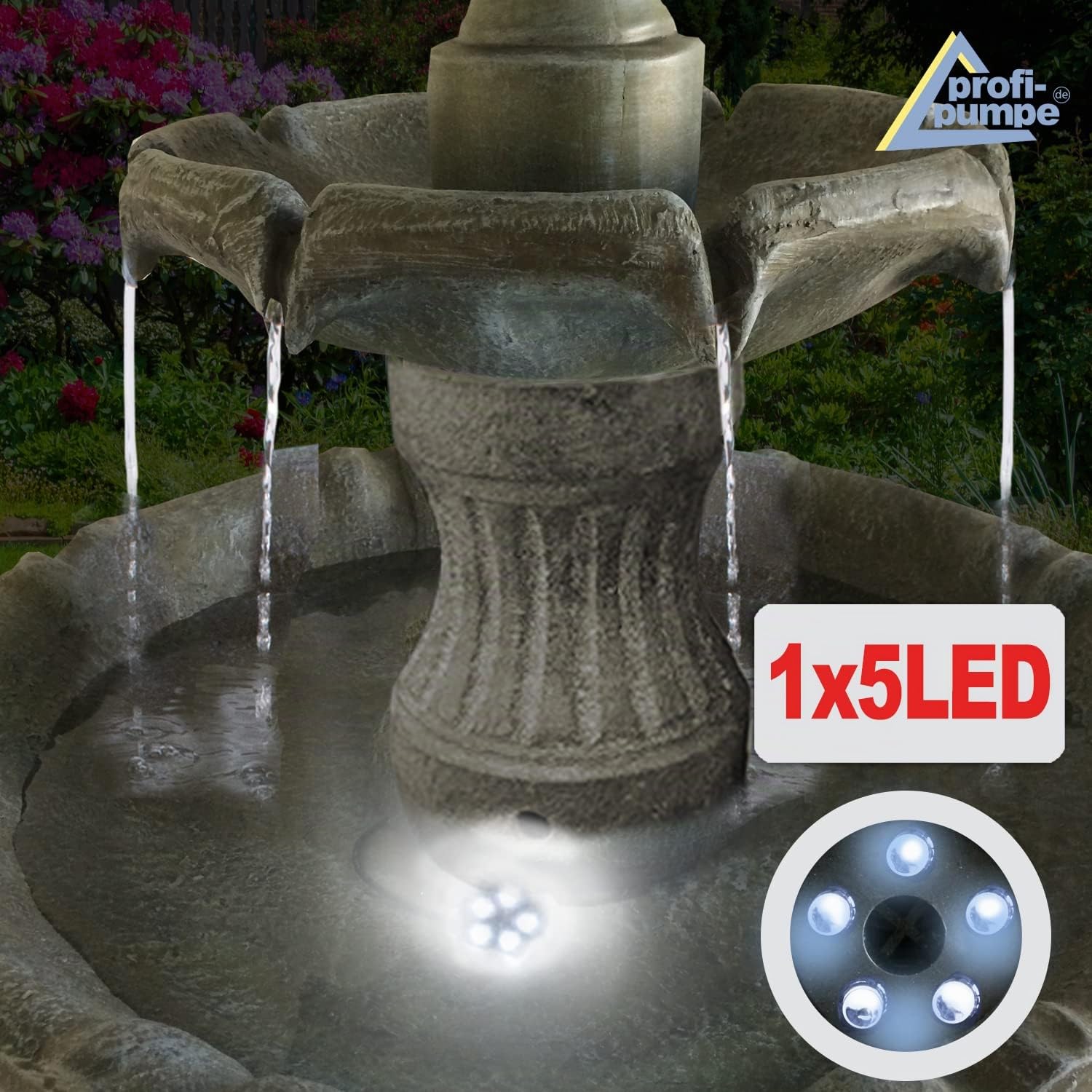 AMUR Fontaine De Jardin Solaire avec Batterie Li-ION et Lumières LED pour Votre Jardin, Terrasse, Balcon, Véranda - 113cm