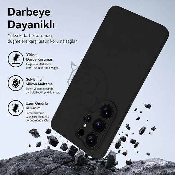URUCHI Samsung S21 FE Kılıf ile Uyumlu, İnce Sıvı Silikon 3 Katmanlı Tam Kaplamalı Yumuşak Jel Kauçuk Kılıf Kapak, Siyah