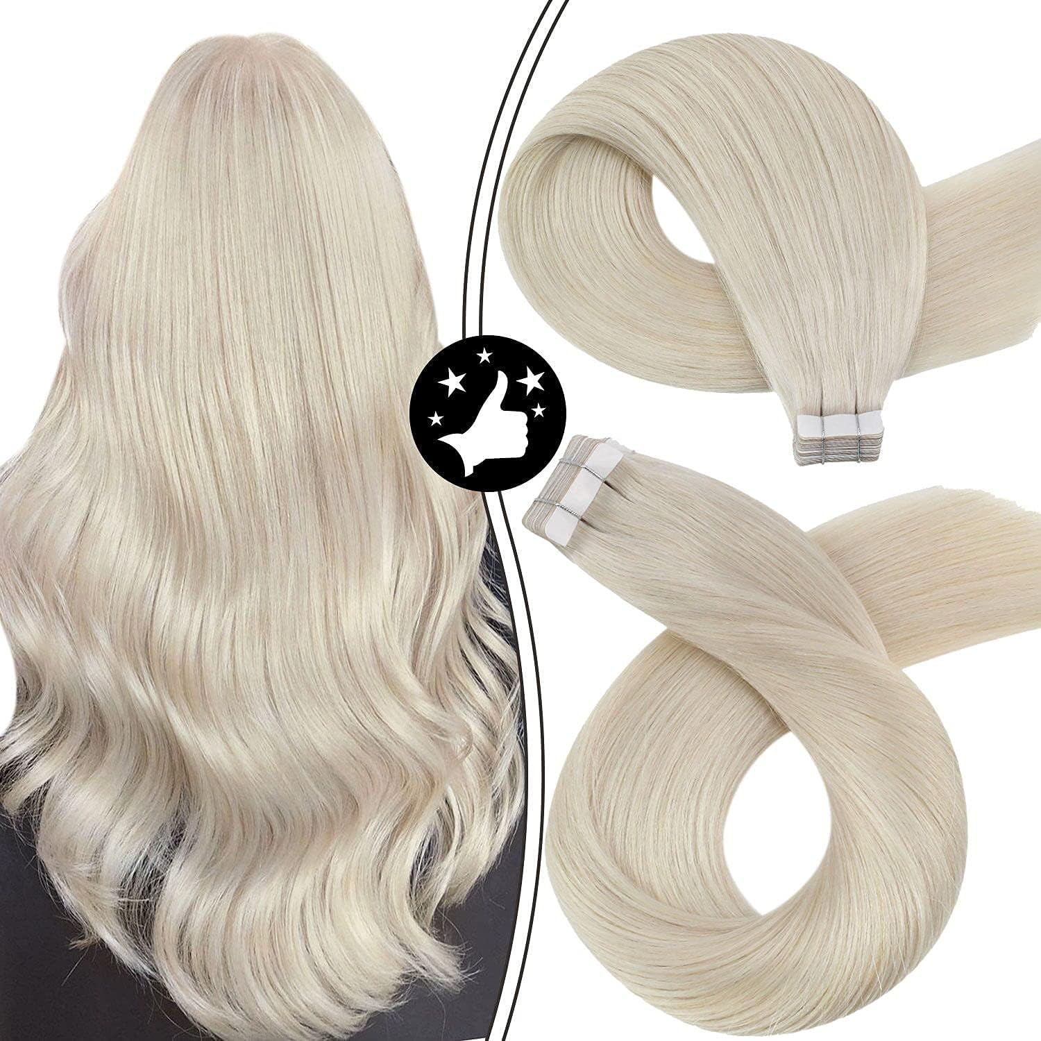 Moresoo White Hair Extensions 12 Inch Tape in Human Hair Extensions