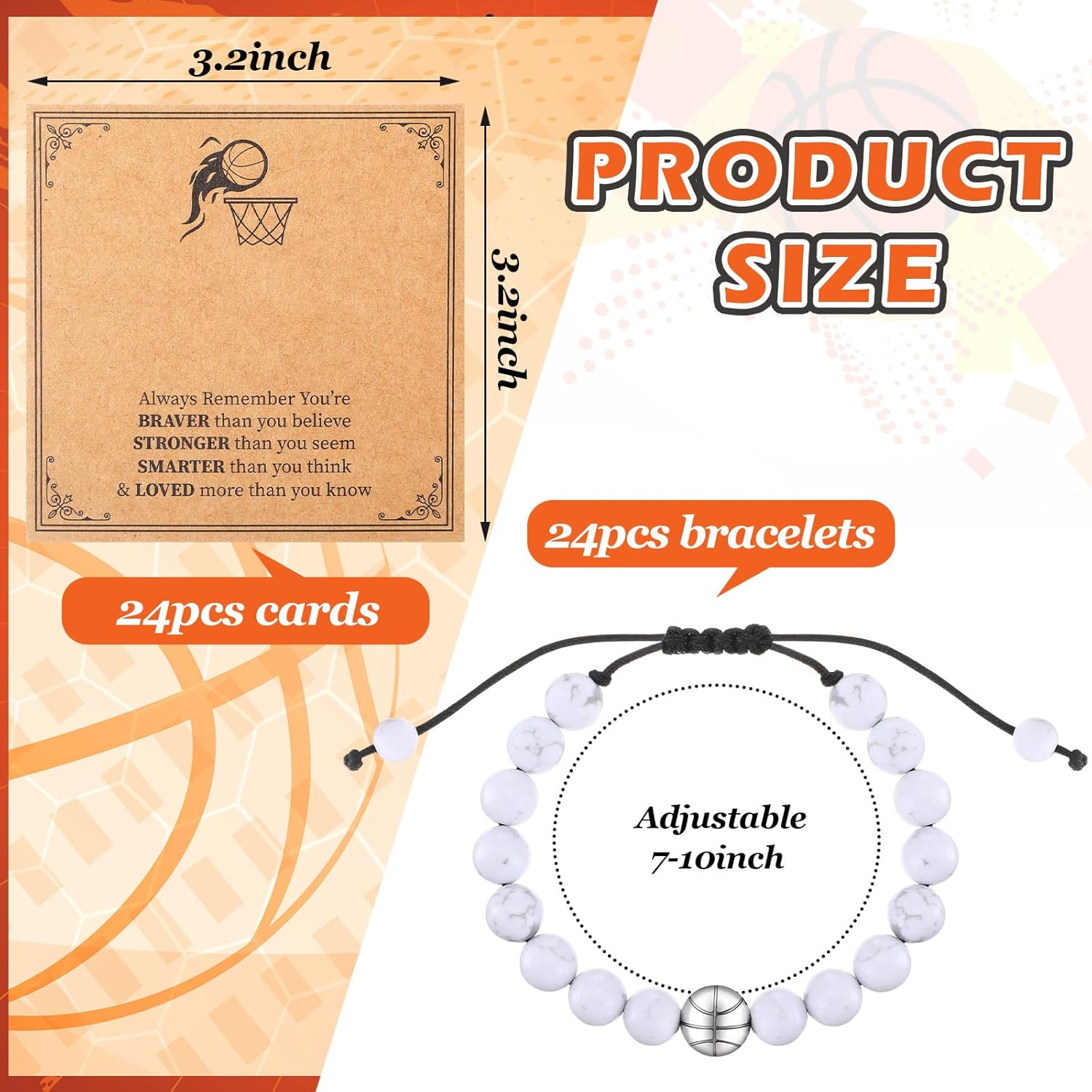 24 Set Basketball Bracelets Sport Team Gifts Adjustable Turquoise Stone Beaded Bracelets Bulk with Blessing Card Basketball Party Favors for Players Team Lovers - Image 2