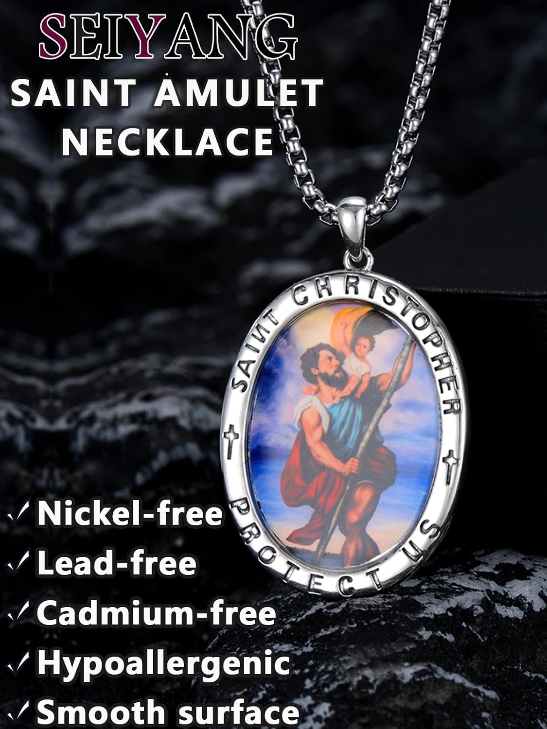 Seiyang St Michael/St Christopher/Virgin Mary Necklace 925 Sterling Silver Amulet Medal Pendant Jewelry for Men Women (with Gift Box)