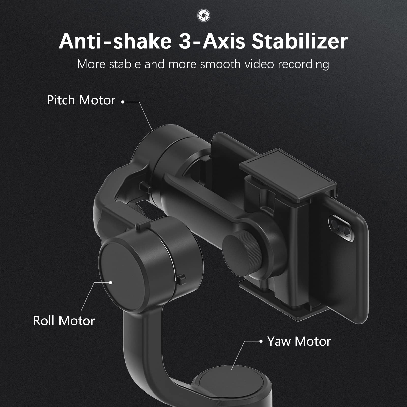 Stabilisateur portatif à 3 axes pour smartphone - Batterie intégrée anti-secousses avec trépied - Utilisation verticale horizontale - Connexion BT de remplacement pour