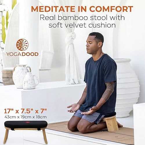 Miniatura 2 de Yoga Dood Meditation Bench - Folding Bamboo Meditation Stool with Velvet Cushion & Carry Bag, Seiza Prayer Bench