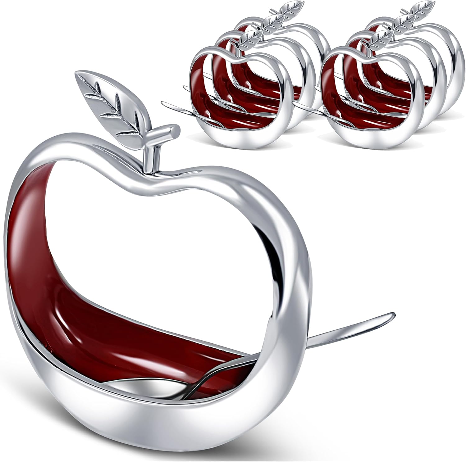 Zion Judaica Rosh Hashanah Apple Shaped Honey Dish with Dipping Spoon Jewish New Year Table Decor Artistic Carved Apple Honey Plate for Rosh Hashunah Passover Seder Charost Plate Decorative Honey Jar