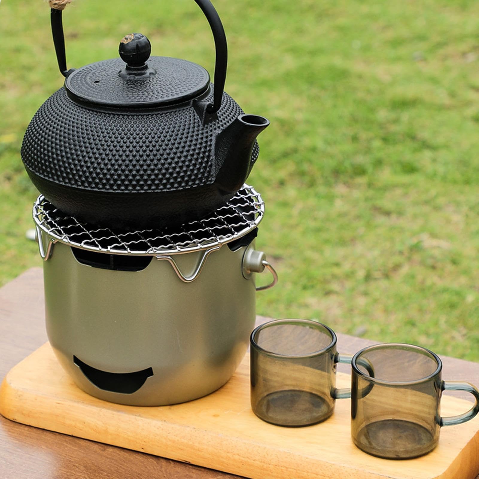 Węgiel drzewny mini grille przenośny grill z rusztem do gotowania i uchwytem stalowy sprzęt do grillowania na kemping, wędrówki z plecakiem, ogród, patio i piknik