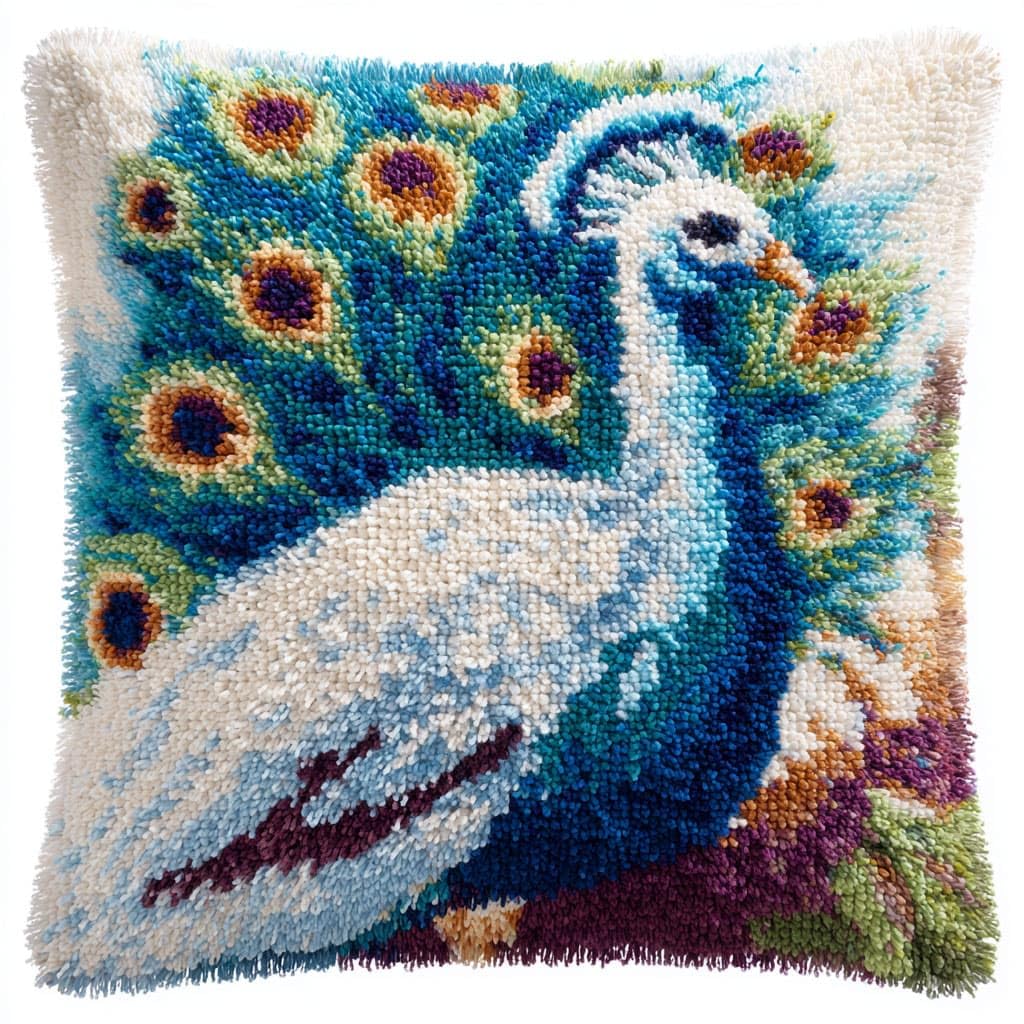 Henypt Latch Hook Cushion Kits, Peacock