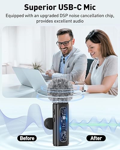 Miniatura 3 de Micrófono Lavalier USB C Inalámbrico Mini Micrófono para Teléfono/Tableta/PC Android Tipo C Grabación de Video Micrófonos de Clip con Clip Giratorio