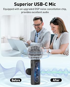USB C Lavalier Microphone Wireless Mini Mic for Type-C Android Phone/Tablet/PC Video Recording Clip-on Mics with Rotatable Clip&Denoise Recording, Ideal for Vlog Tiktok Youtube Podcast Content Creator