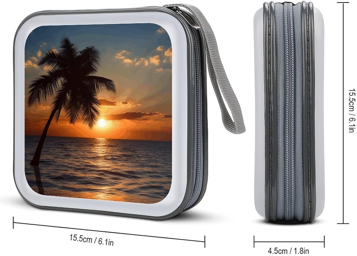 Sunset Palm Tree Ocean CD Case 40 Capacity Protective DVD Cases with Zipper Portable CD Collection Bag DVD Boxes Holder with Handle for Movie Blu Ray Audio Disk Music image 2