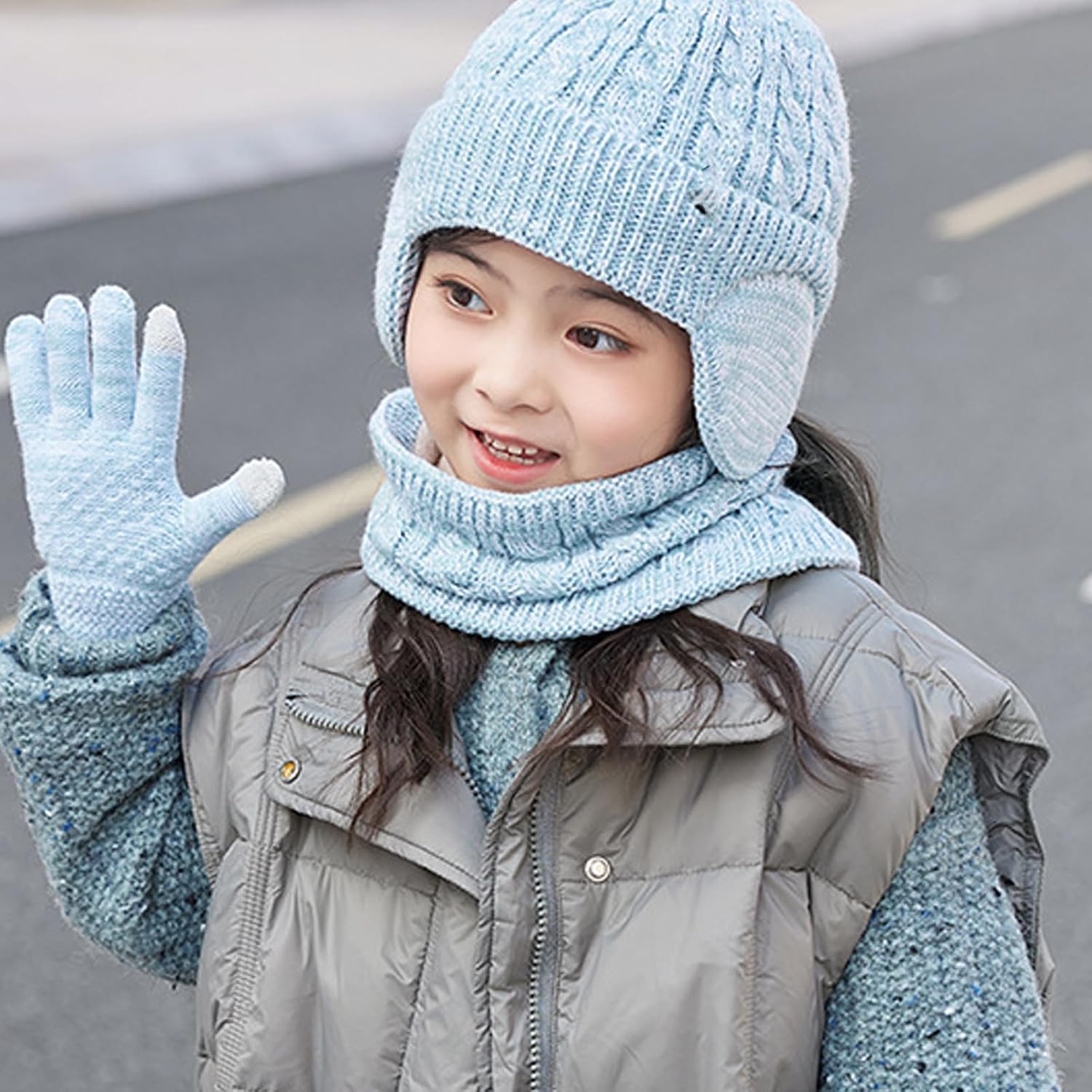 Childrens Accessory 3 Piece Set Soft Acrylic Caps Neck Warmer Gloves Combo for Snow Sports and Daily Winter Use S Ne