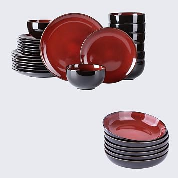 LERATIO Ceramic Dinnerware Sets for 8,with pasta bowls,Handmade Reactive Glaze Dishes Set,Chip Resistant and Scratch Resistant | Oven&Dishwasher & Microwave Safe-Blue30PCS