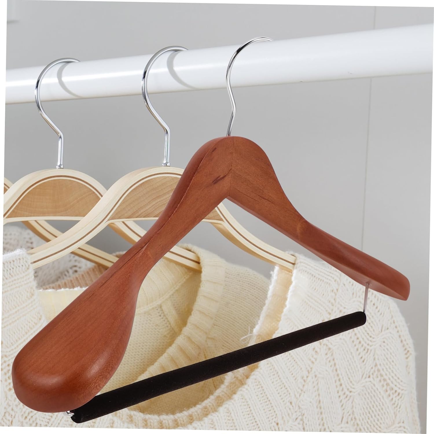 Ciieeo Heavy Duty Wooden Suit Hangers Non- Pants Bar Wide Shoulder Design for Women Coats and Jackets for Closet Organization and Wardrobe Management