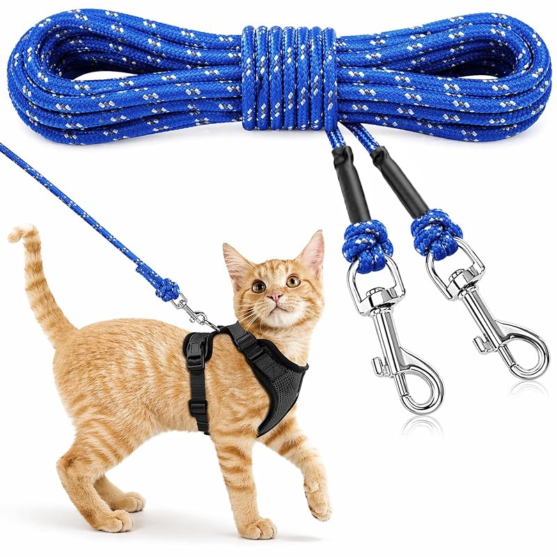 Guia longa refletiva para gatos Rypet em nylon trançado, Azul, 4,57 m