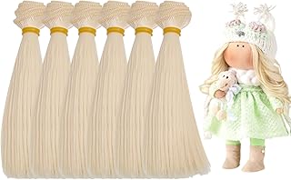 GLOBLELAND 6 piezas de peluca amarilla clara de 15 cm, pelucas de pelo lacio, muñecas suaves, flexibles, gruesas, de pelo sintético, muñecas de moda y accesorios para hacer muñecas, manualidades y