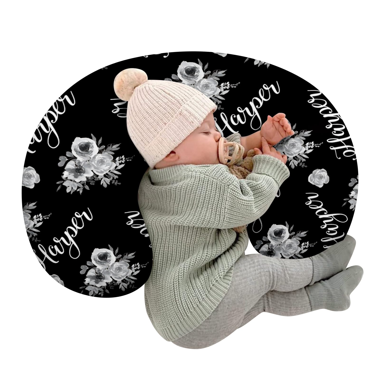 Customizable Flowers Baby Nursing Pillow Cover - Add Your Baby's Name, Ultra-Soft Stretch Fabric, Fits Standard Nursing Pillows, Ideal for Baby