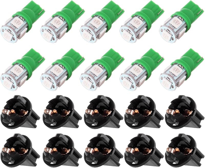 Lâmpada LED T10 verde cciyu 5-5050-SMD PC194 para painel e instrumentos – 10 unidades