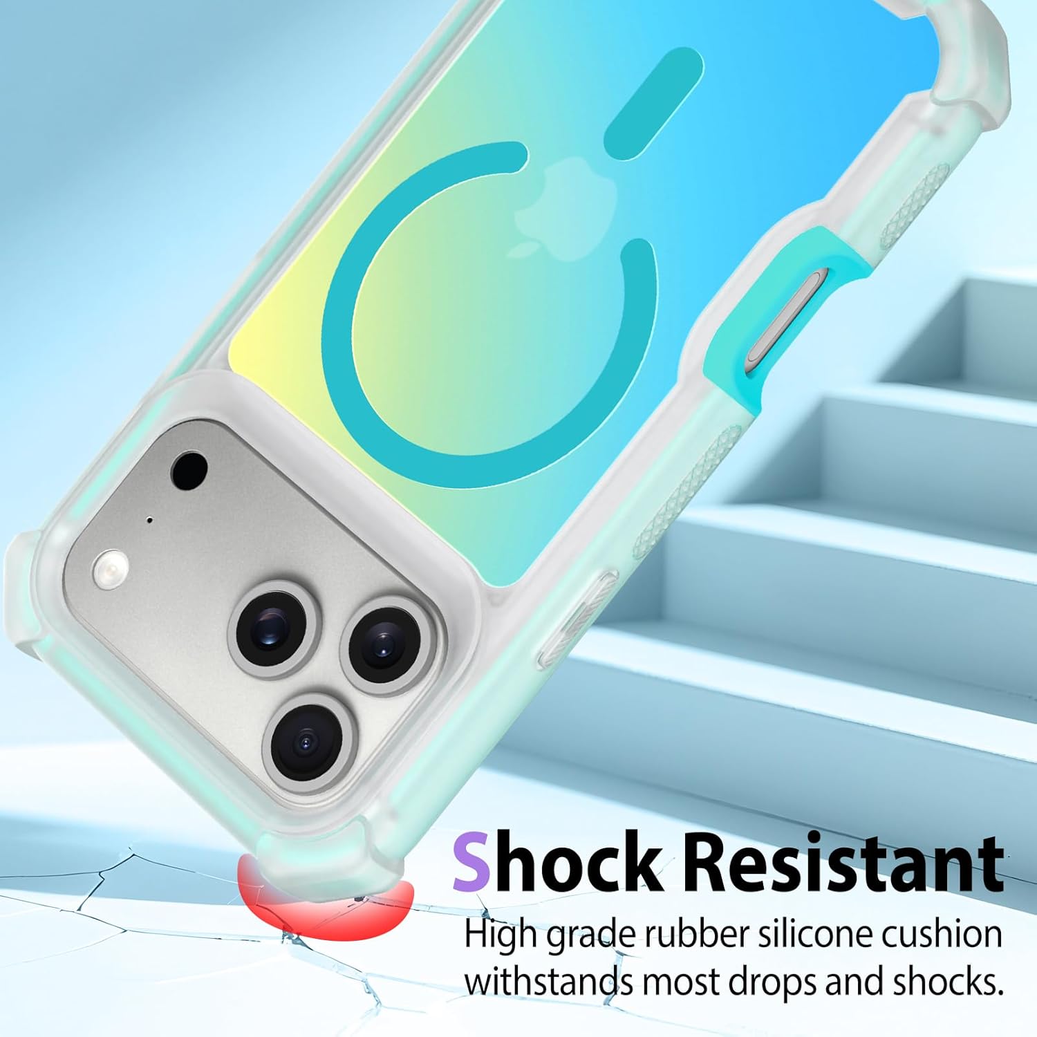 Iridescent Case Designed for iPhone 17 Pro Max, Cute Fluorescent Laser Women Case [Compatible with MagSafe] with 6 ft Drop Protection Anti Slip Shockproof Anti Scratch Phone Case - Green Blue