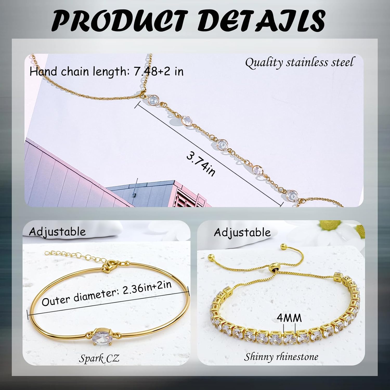 Hand Chain Bracelets Trendy CZ Finger Ring Chain Bracelet Gold Plated Slave Bracelets Stackable Hand Jewelry for Women - Image 6