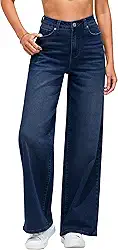 Jeans de perna larga para mulheres, moderno, cintura alta, calça jeans elástica anos 90, calça jeans folgada, calça jeans com bolsos