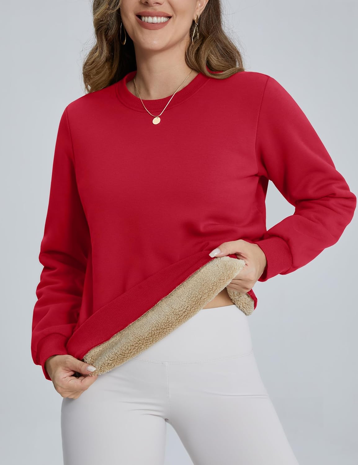 Cavva Women's Sherpa Lined Sweatshirts Long Sleeve Crewneck Casual Fleece Pullover Thermal Thick Tops Winter Warm - Image 3