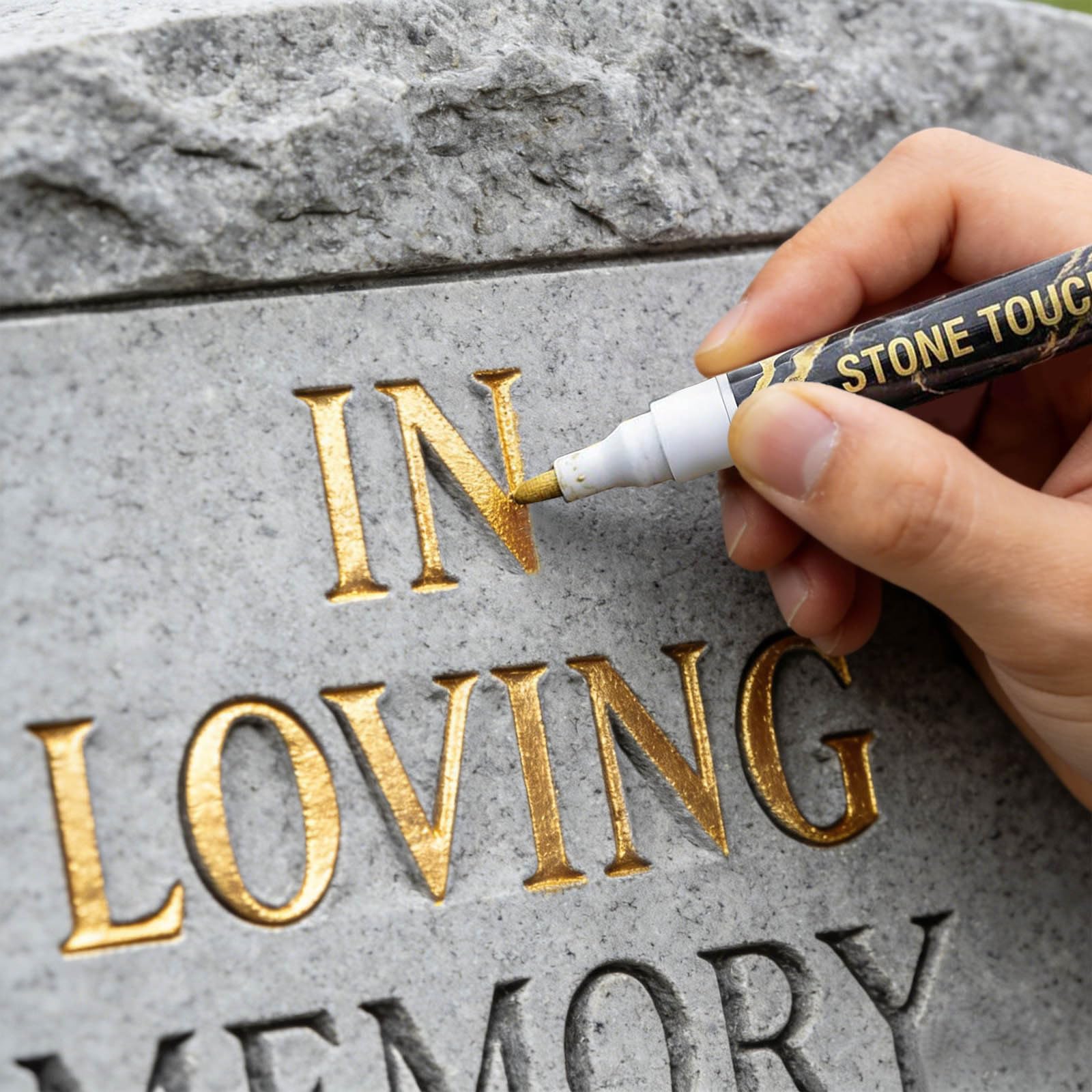 Tombstone Marker Pen for Restoring Faded Grave Inscriptions, Waterproof Stone Touch-up Pen, Quick-Drying Oil-Based Fine Tip, Gravestone Marker Pen for Gravestone Letter Restoration (Gold)