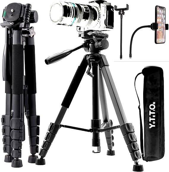 80 Inch Aluminum Phone & Camera Tripod with Gooseneck Stand, Extendable Cell Phone Tripod Stand Compatible with iPhone/Android/Action Camera is Perfect for Live Streaming/Video Recording/Selfies