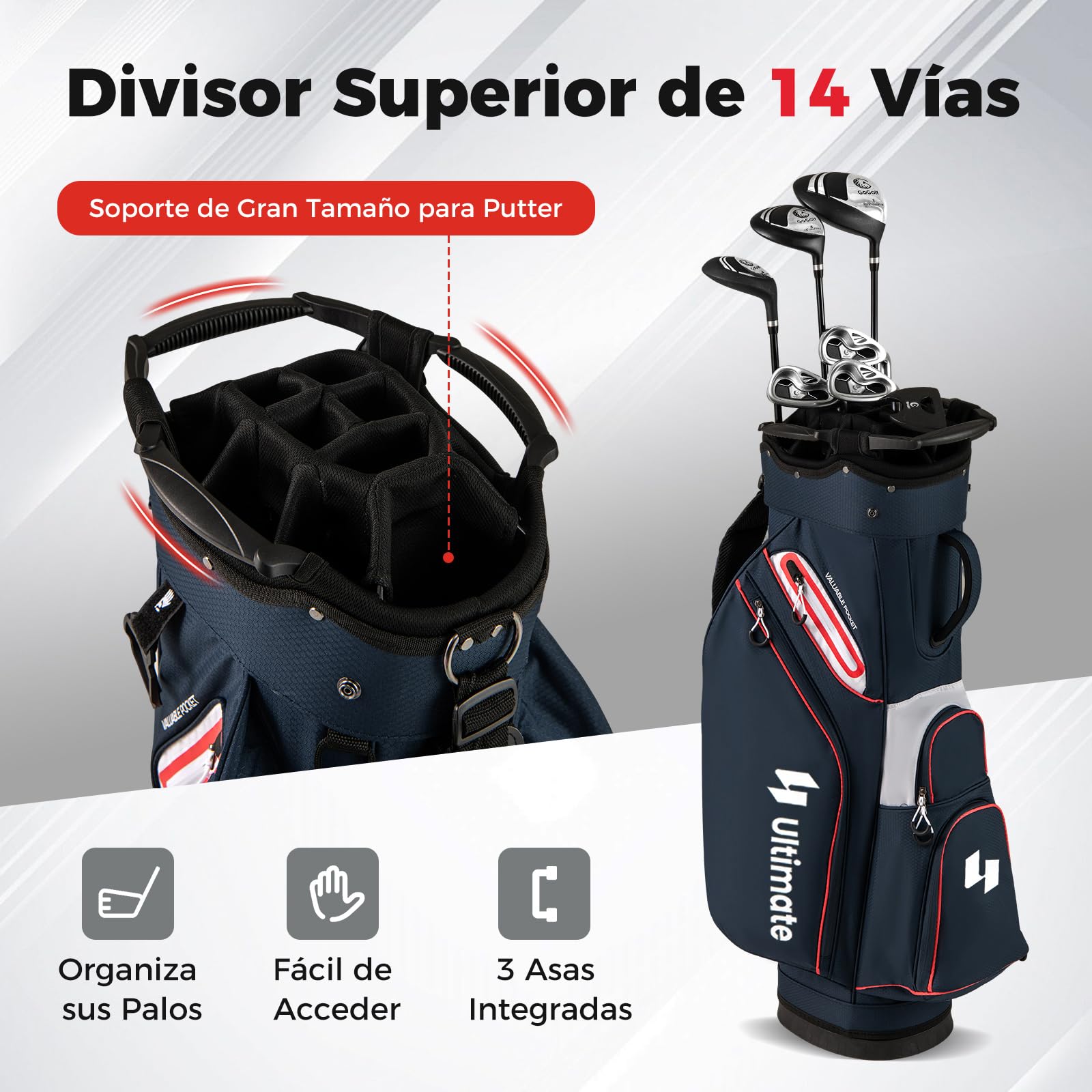 COSTWAY Bolsa Golf con 14 Divisores, Correa para el Hombro, 6 Bolsillas de Cremallera, Nevera de Bolsillo, Bolsa de Carro para Palos de Golf Hombres y Mujeres