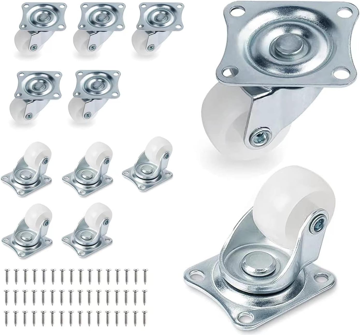 Low Profile Plastics Casters Wheels (12, 1" White)