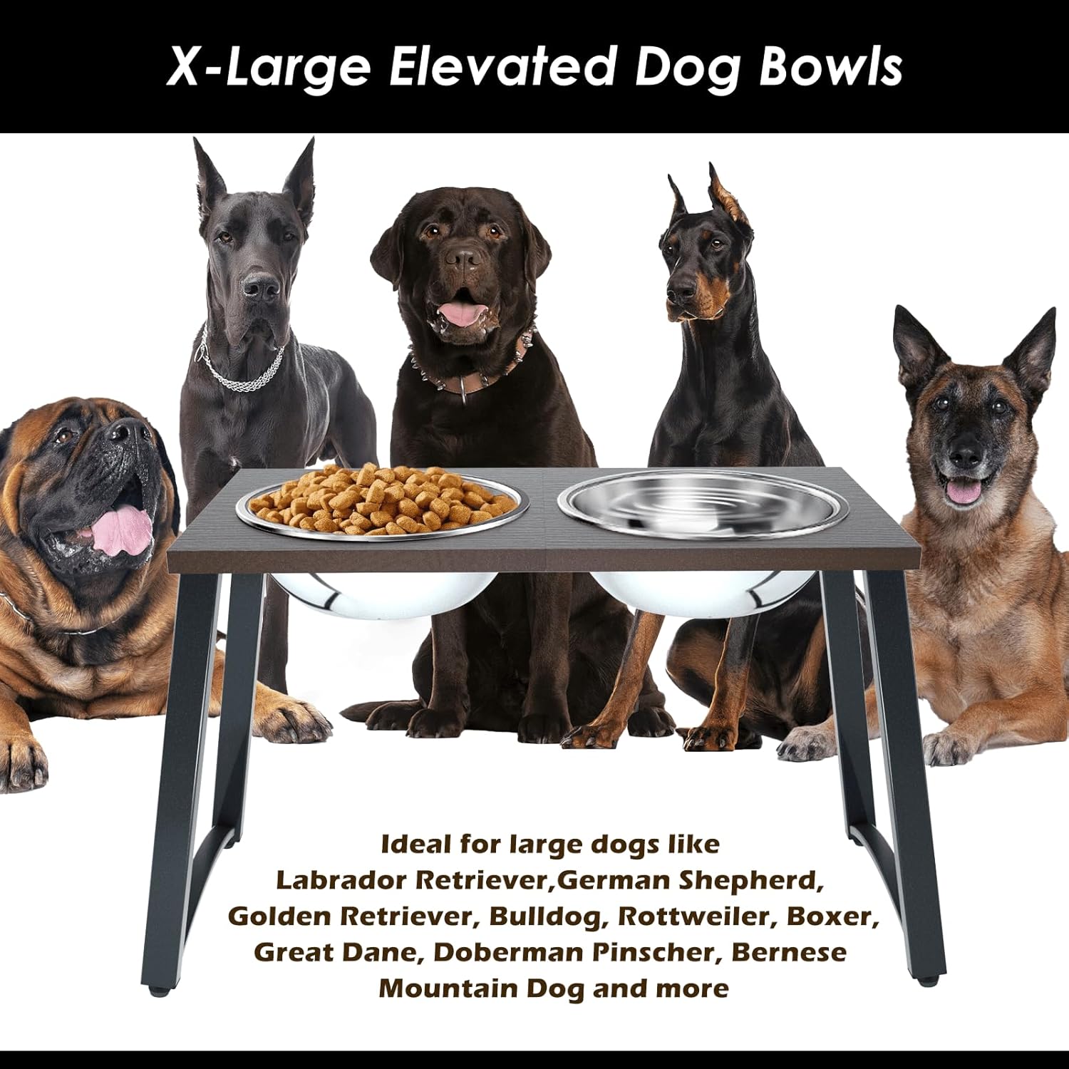 Elevated Dog Bowls for Extra Large Dogs with 2 X-Large Stainless Steel Dog Bowls -3000ML(100oz), 16.5" Tall Raised Dog Bowl Stand, Food & Water Bowls for Large Breed, Extra Large Dogs - Image 2