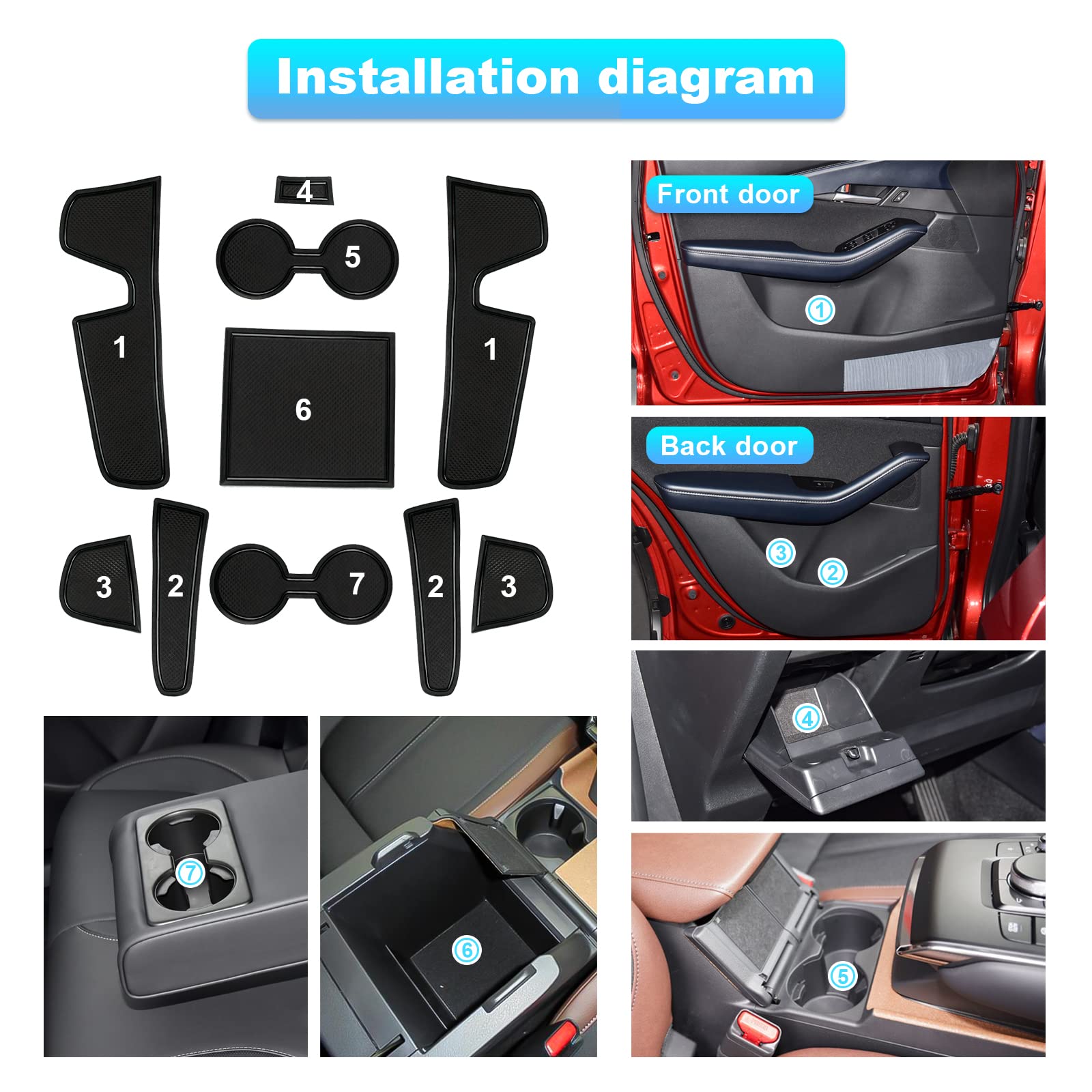 LUWU Tappetini Antiscivolo In Gomma Per Toyota Yaris Cross 2021-2023 – Set Console Centrale, Braccioli, Portiere, Colore Bianco Fluorescente