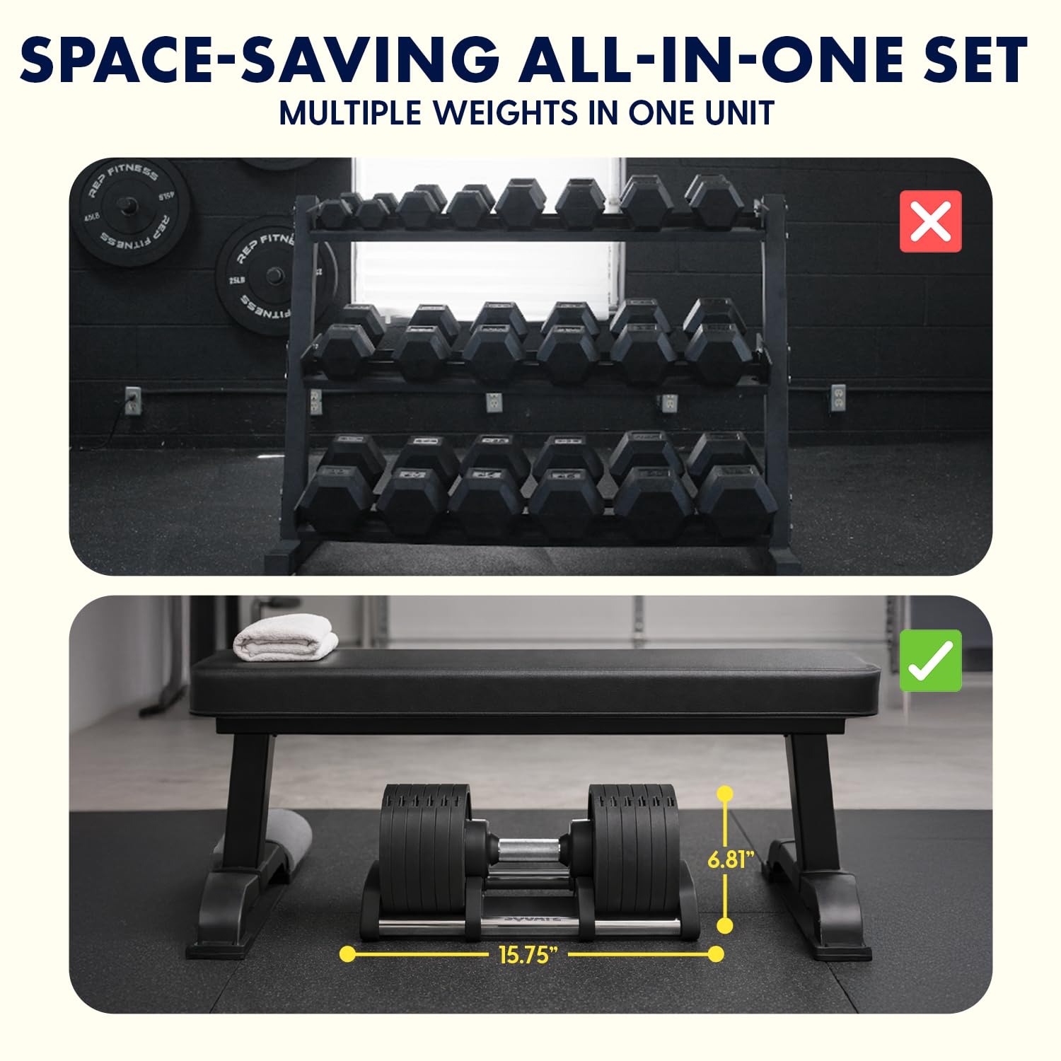 SQUATZ mancuernas ajustables con cambio rápido de peso, juego de mancuernas que ahorran espacio con mango antideslizante, sistema de bloqueo seguro, placas y base resistentes para entrenamiento