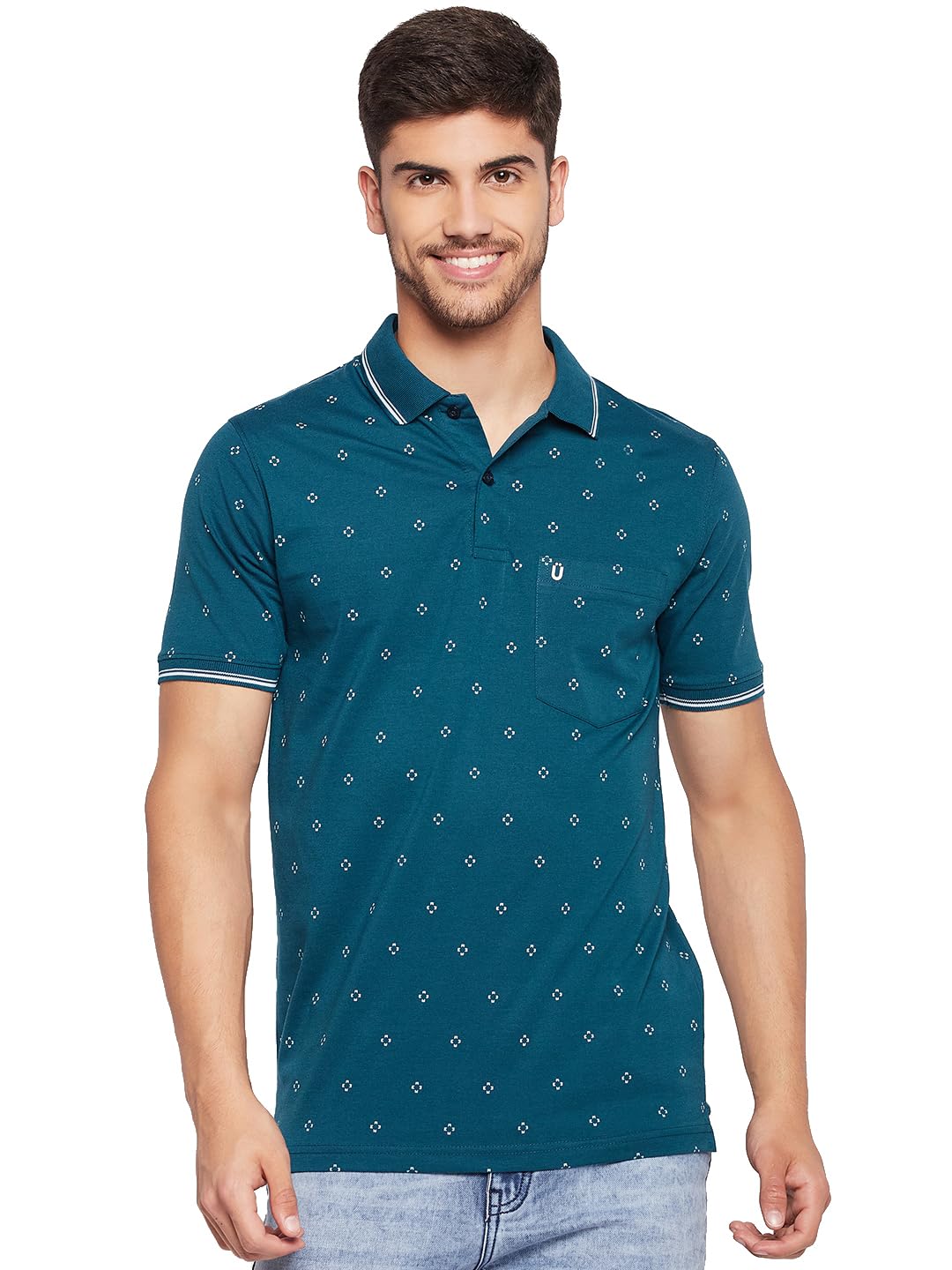 uniberry Men's Cotton Blend Half Sleeve Printed Polo Neck T-Shirt Has A Short Sleeve & Pocket On Chest-ANREMT6-TL_XXL Teal-picture-27