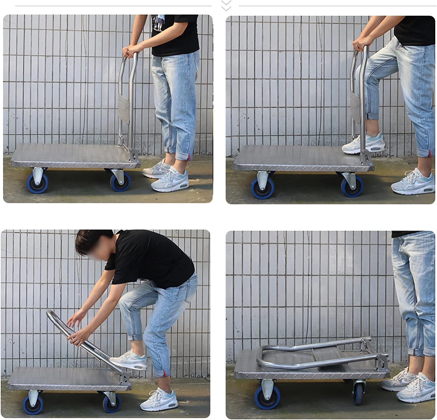 Wytrzymały składany wózek platformowy z uniwersalnymi kółkami, metalowy wózek ręczny do załadunku i przechowywania, przenośny wózek z ergonomicznym uchwytem, idealny do domowego biura i magazynu