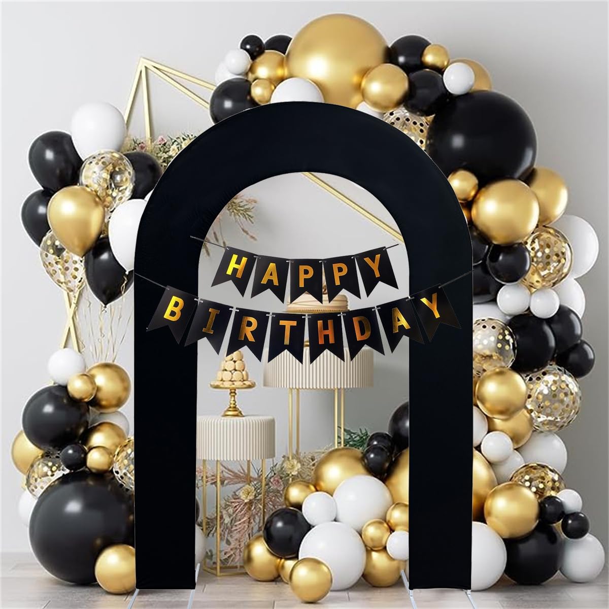 HAINARverS 7.2FT Wedding Open Arch Cover Spandex Fitted Stretchy Arch Stand Covers,U-Shaped 2-Sided Chiara Backdrop Cover for Party Birthday Ceremony Baby Shower Banquet Arch Decoration(Black)