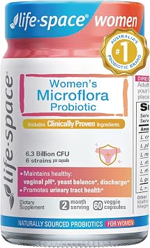 Life-Space Probiotic for Women, 2 Month Serving, Support Healthy Vaginal Microflora & Comfort, Daily Supplement for Women, pH Balance with Lactobacillus rhamnosus, 6.3 Billion CFU & 6 Strains, 60 ct