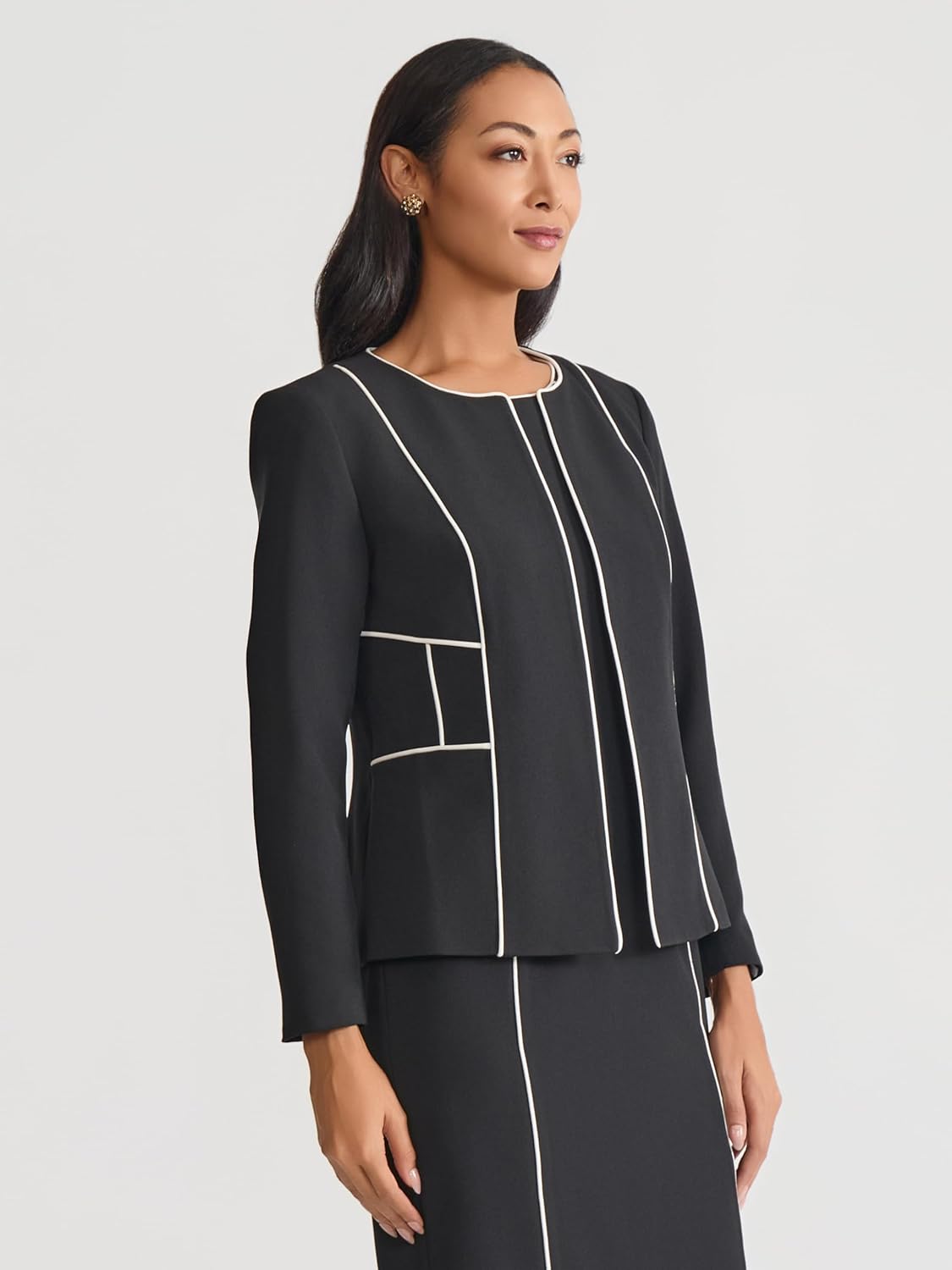 Kasper Womens Open-Front Corded Trim Blazer - Image 3